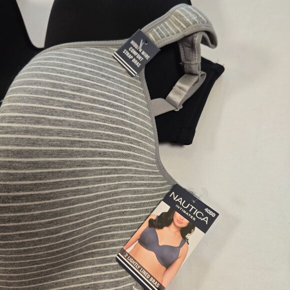 Nautica Intimates 40DD 2-Pack Lightly Lined Wire-Free Strap Bras Black & Grey - Picture 2 of 6